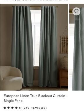 Quince European Luxe Linen Blackout Curtain Panel Light Blue 48x96 (one panel)